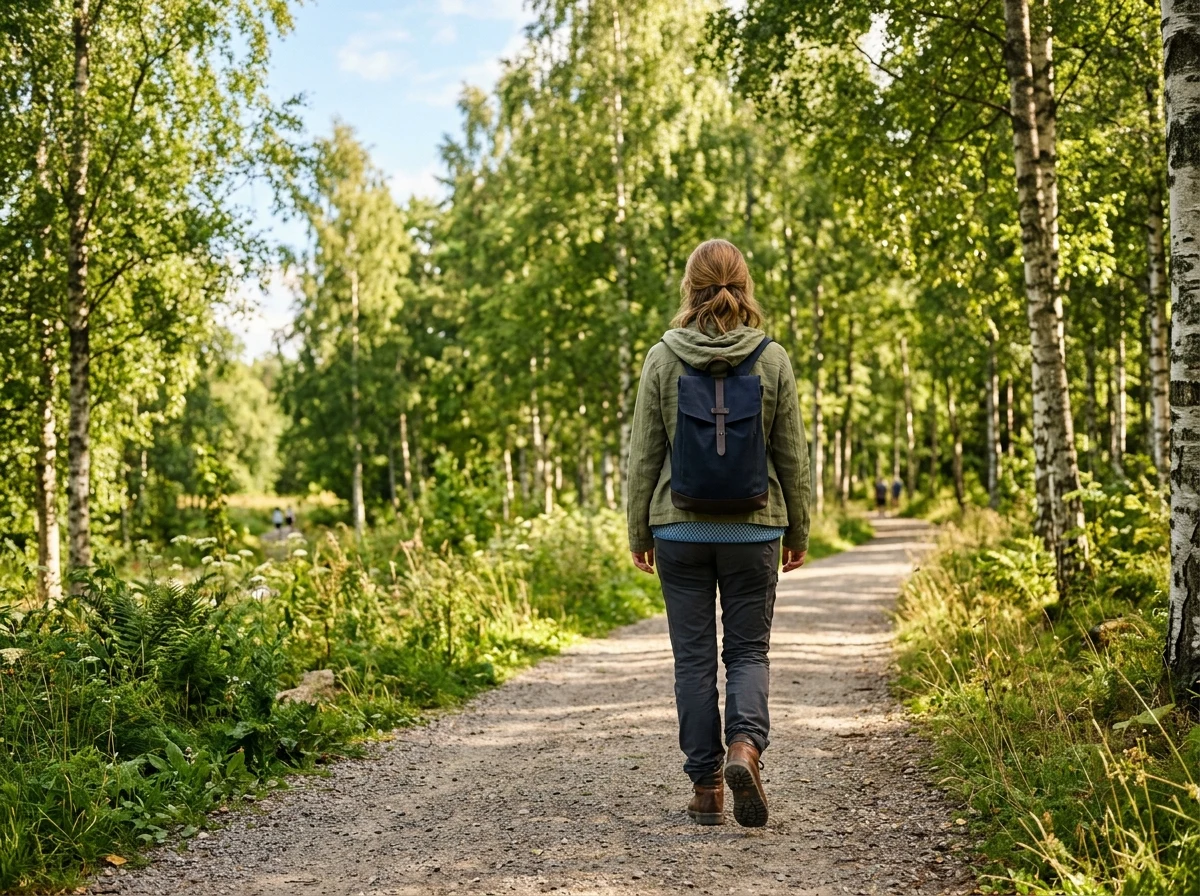 Person som promenerar i en solig park - aktivt utomhusliv